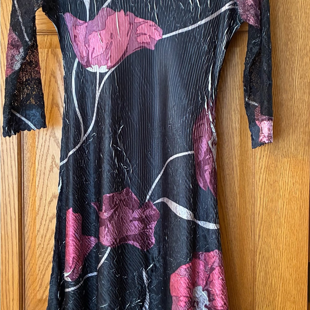 Komarov Black Dress with Pink Floral Design